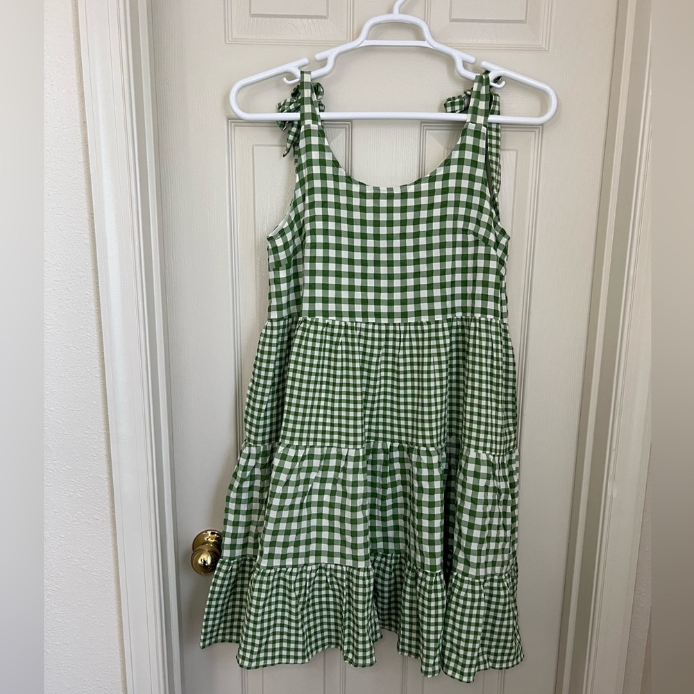 &merci Green Gingham shoulder tie strap dress - Picture 1 of 8
